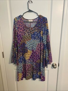 Boho Floral-Print Midi Dress in Purple & Blue